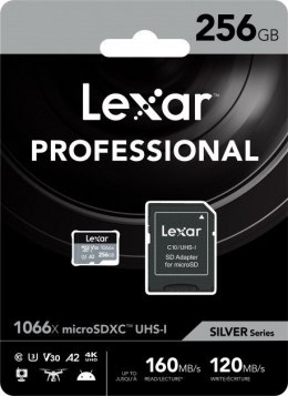 Lexar High-Performance 1066x UHS-I MicroSDXC, 256 GB, Flash memory class 10, Black/Grey, Class: A2 V30 U3, 70 MB/s, 160 MB/s