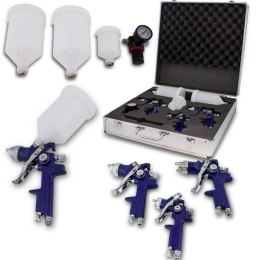 3X PISTOLET LAKIERNICZY HVLP ZESTAW 1,7 1,4 1,0 mm MANOMETR POJEMNIK FILTRY