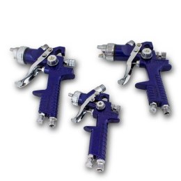 3X PISTOLET LAKIERNICZY HVLP ZESTAW 1,7 1,4 1,0 mm MANOMETR POJEMNIK FILTRY