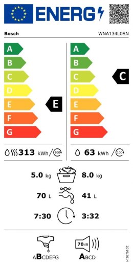 Bosch Serie 4 Washing Machine With Dryer WNA134L0SN Energy efficiency class C, Front loading, Washing capacity 8 kg, 1400 RPM, D