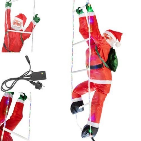 Mikołaj na drabince LED - multicolor - 120 cm