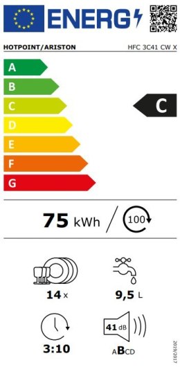 Hotpoint Dishwasher HFC 3C41 CW X Free standing, Width 60 cm, Number of place settings 14, Number of programs 9, Energy efficien