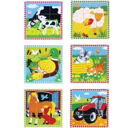 Układanka Drewniana Puzzle Viga Toys 6 Klocków 6 Obrazków Farma