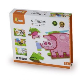 Drewniane Puzzle Farma Zwierzątka Viga Toys Układanka 4 Obrazki