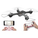 Syma X23W (kamera FPV WiFi, 2.4GHz, żyroskop, auto-start, zawis, zasięg do 25m, 21cm) - Czarny