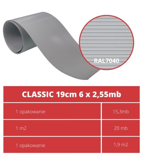 TAŚMA OGRODZENIOWA PASKI 6x2,55MB CLASSIC 19CM PROTECTO SZARA + 12 KLIPSÓW TAŚMA OGRODZENIOWA PASKI 6x2,55MB CLASSIC 19CM PROTECTO SZARA + 12 KLIPSÓW