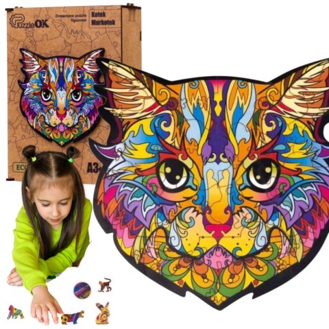 PUZZLE DREWNIANE UKŁADANKA KOT KOTEK KOLOROWY PUZZLE DREWNIANE UKŁADANKA KOT KOTEK KOLOROWY