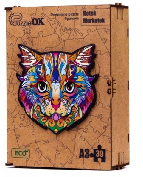PUZZLE DREWNIANE UKŁADANKA KOT KOTEK KOLOROWY PUZZLE DREWNIANE UKŁADANKA KOT KOTEK KOLOROWY