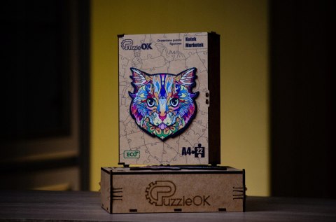 PUZZLE DREWNIANE UKŁADANKA KOT KOTEK KOLOROWY PUZZLE DREWNIANE UKŁADANKA KOT KOTEK KOLOROWY