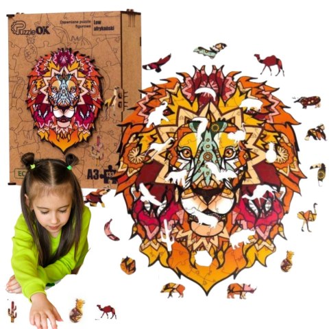 PUZZLE DREWNIANE UKŁADANKA LEW KOT AFRYKAŃSKI PUZZLE DREWNIANE UKŁADANKA LEW KOT AFRYKAŃSKI