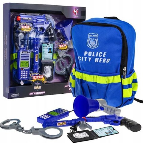 XXL ZESTAW MAŁEGO POLICJANTA PLECAK Z WYPOSAŻENIEM KAJDANKI MEGAFON TELEFON XXL ZESTAW MAŁEGO POLICJANTA PLECAK Z WYPOSAŻENIEM KAJDANKI MEGAFON TELEFON