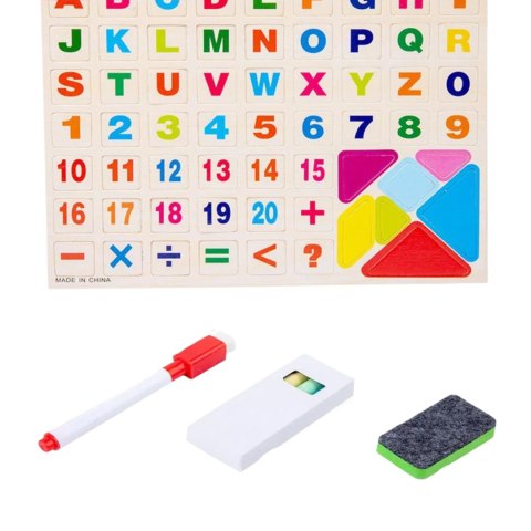 TABLICA DREWNIANA MAGNETYCZNA DWUSTRONNA ZESTAW CYFRY LITERKI TANGRAM KREDY TABLICA DREWNIANA MAGNETYCZNA DWUSTRONNA ZESTAW CYFRY LITERKI TANGRAM KREDY