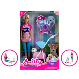 LALKA ANLILY 30 CM. Z WÓZKIEM DLA PIESKA I PIESKIEM