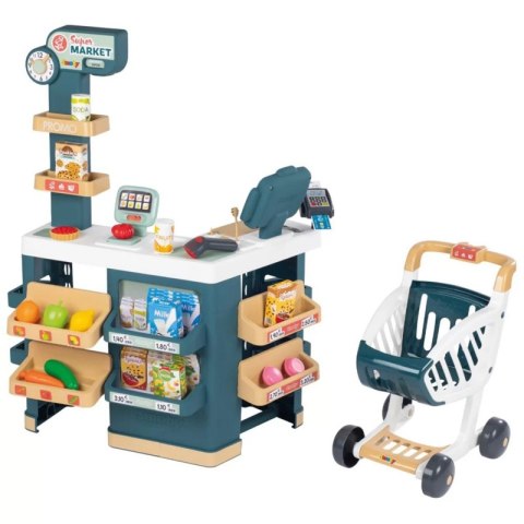 SMOBY Sklep Supermarket z Wózkiem Elektroniczną Kasą ze Skanerem SMOBY Sklep Supermarket z Wózkiem Elektroniczną Kasą ze Skanerem