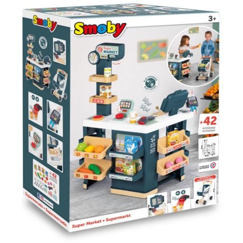 SMOBY Sklep Supermarket z Wózkiem Elektroniczną Kasą ze Skanerem SMOBY Sklep Supermarket z Wózkiem Elektroniczną Kasą ze Skanerem