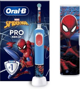 Elektryczna szczoteczka do zębów Oral-B Vitality PRO Kids Spiderman z etui podróżnym, niebieska