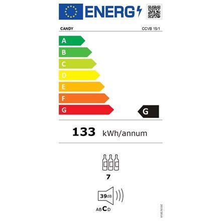 Candy Wine Cooler CCVB 15/1 Klasa efektywności energetycznej G, Do zabudowy, Pojemność butelek 7, Czarny