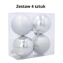 BOMBKI CHOINKOWE 4szt. 8cm SREBRNE OZDOBY BAŃKI