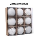 ZESTAW 9 BOMBEK CHOINKOWYCH 6cm SREBRNY OZDOBY