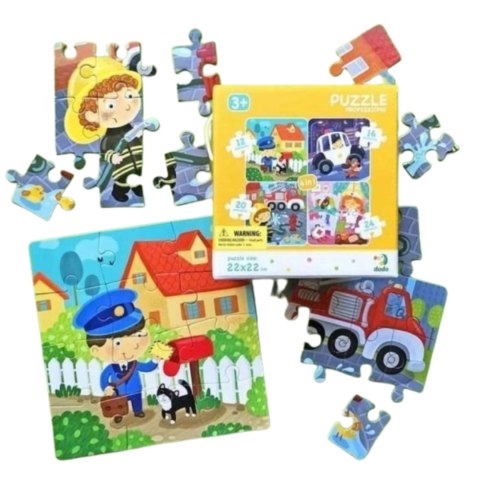 PUZZLE 4w1 MOJE ZAWODY LISTONOSZ LEKARZ POLICJANT STRAŻAK UKŁADANKI PUZZLE 4w1 MOJE ZAWODY LISTONOSZ LEKARZ POLICJANT STRAŻAK UKŁADANKI