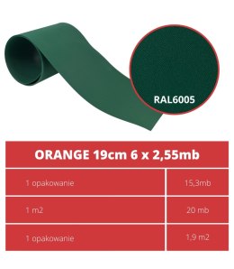 TAŚMA OGRODZENIOWA PASKI 6x2,55mb ORANGE 19cm ZIELONA PROTECTO + 12 KLIPSÓW