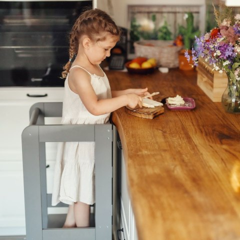 MeowBaby® Kitchen Helper Drewniany Pomocnik Kuchenny dla Dziecka, Szary MeowBaby® Kitchen Helper Drewniany Pomocnik Kuchenny dla Dziecka, Szary