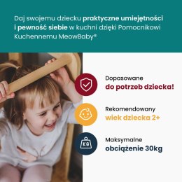 MeowBaby® Kitchen Helper z Tablicą, Drewniany Pomocnik Kuchenny dla Dziecka, Naturalny