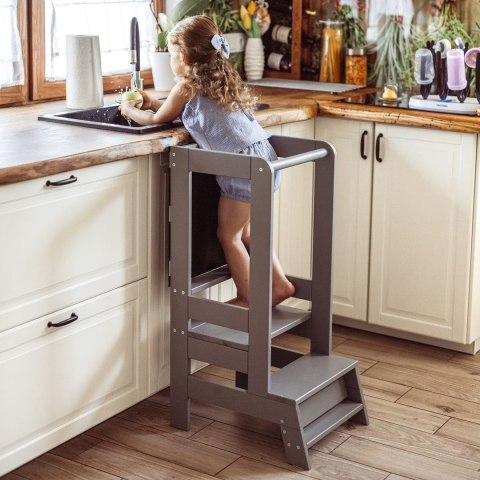 MeowBaby® Kitchen Helper z Tablicą, Drewniany Pomocnik Kuchenny dla Dziecka, Szary MeowBaby® Kitchen Helper z Tablicą, Drewniany Pomocnik Kuchenny dla Dziecka, Szary