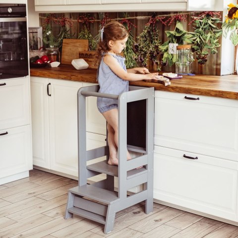 MeowBaby® Kitchen Helper z Tablicą, Drewniany Pomocnik Kuchenny dla Dziecka, Szary MeowBaby® Kitchen Helper z Tablicą, Drewniany Pomocnik Kuchenny dla Dziecka, Szary