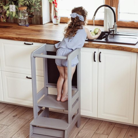 MeowBaby® Kitchen Helper z Tablicą, Drewniany Pomocnik Kuchenny dla Dziecka, Szary MeowBaby® Kitchen Helper z Tablicą, Drewniany Pomocnik Kuchenny dla Dziecka, Szary