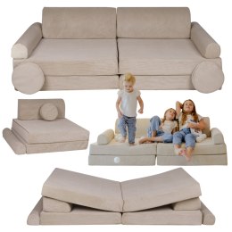 Sofa Premium Sztruksowa Dziecięca Rozkładana Siedzisko Miejsce Zabaw Beżowy
