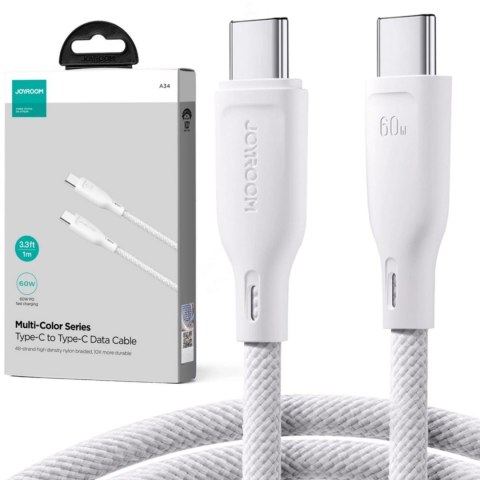 Kabel USB-C / USB-C Joyroom SA34-CC3 100cm 60W 5A PD w oplocie biały