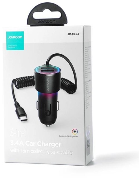 Ładowarka samochodowa 3w1 Joyroom JR-CL24 17W 3.0A PD 3.0 QC 3.0 2x USB-A z kablem USB-C 1.5M Ładowarka samochodowa 3w1 Joyroom JR-CL24 17W 3.0A PD 3.0 QC 3.0 2x USB-A z kablem USB-C 1.5M