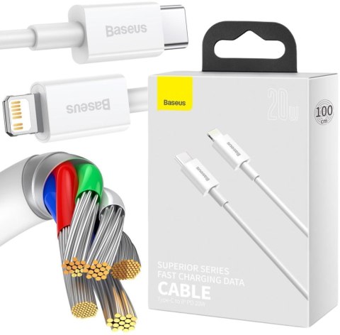 KABEL USB-C -> Lightning / iPhone Baseus Superior CATLYS-A02 1m 20W PD Quick Charging BIAŁY PREMIUM