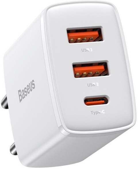 ŁADOWARKA SIECIOWA Baseus Compact Quick Charger CCXJ-E02 30W 2x USB-A 1x USB-C PD 3.0 QC 3.0 BIAŁA ŁADOWARKA SIECIOWA Baseus Compact Quick Charger CCXJ-E02 30W 2x USB-A 1x USB-C PD 3.0 QC 3.0 BIAŁA