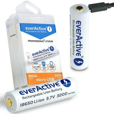 Akumulatorek 18650 Li-Ion 3,7V everActive 3200 mAh (1 szt.) z gniazdem micro USB