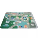 ZESTAW DREWNIANYCH KLOCKÓW MIASTECZKO Z MATĄ PUZZLE W WIADERKU + TORBA