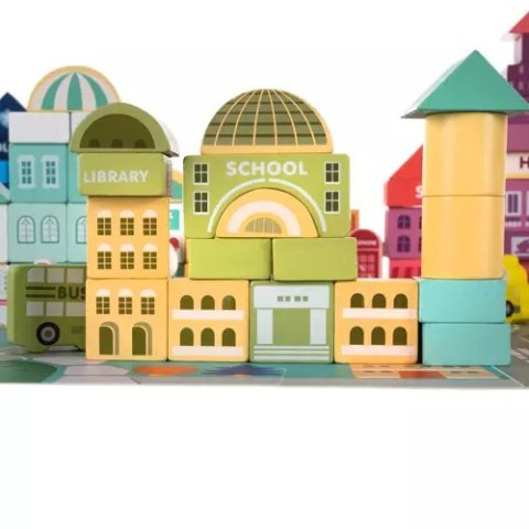 ZESTAW DREWNIANYCH KLOCKÓW MIASTECZKO Z MATĄ PUZZLE W WIADERKU + TORBA ZESTAW DREWNIANYCH KLOCKÓW MIASTECZKO Z MATĄ PUZZLE W WIADERKU + TORBA
