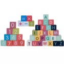 ZESTAW DREWNIANYCH KLOCKÓW MIASTECZKO Z MATĄ PUZZLE W WIADERKU + TORBA
