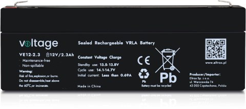 Akumulator AGM Voltage 12V 2.3Ah VE12-2.3 Akumulator AGM Voltage 12V 2.3Ah VE12-2.3