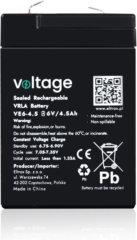 Akumulator AGM Voltage 6V 4.5Ah VE6-4.5 Akumulator AGM Voltage 6V 4.5Ah VE6-4.5