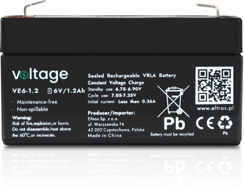Akumulator AGM Voltage 6V 1.2Ah VE6-1.2 Akumulator AGM Voltage 6V 1.2Ah VE6-1.2