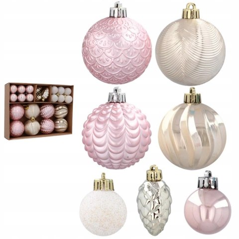 Bombki choinkowe 3|4|6cm kpl 36 szt RÓŻOWE/BIAŁE Bombki choinkowe 3|4|6cm kpl 36 szt RÓŻOWE/BIAŁE