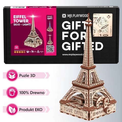 Mr.Playwood Drewniane Puzzle 3D z Diodą LED - Wieża Eiffla Mr.Playwood Drewniane Puzzle 3D z Diodą LED - Wieża Eiffla