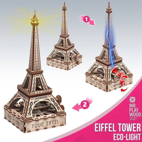 Mr.Playwood Drewniane Puzzle 3D z Diodą LED - Wieża Eiffla Mr.Playwood Drewniane Puzzle 3D z Diodą LED - Wieża Eiffla