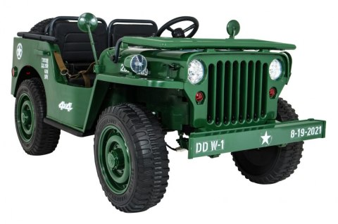 Autko Wojskowe Retro Strong dla 3 dzieci Zielony + Napęd 4x4 + Schowki + EVA + Wolny Start + MP3 LED Autko Wojskowe Retro Strong dla 3 dzieci Zielony + Napęd 4x4 + Schowki + EVA + Wolny Start + MP3 LED