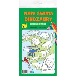 Kolorowanka XL. Mapa Świata. Dinozaury - kolor