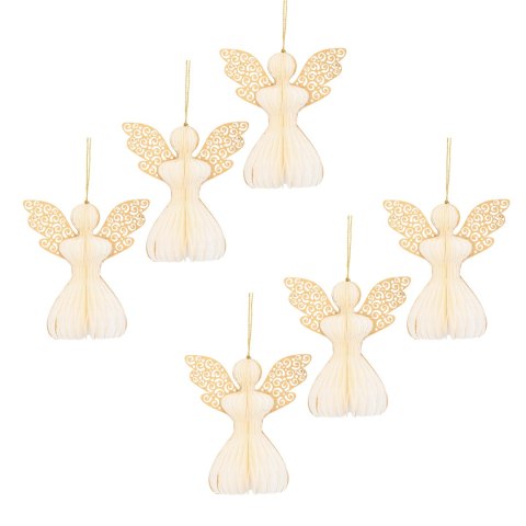 Zestaw 6 aniołków papierowych składanych 12cm - klasyczna biel Zestaw 6 aniołków papierowych składanych 12cm - klasyczna biel