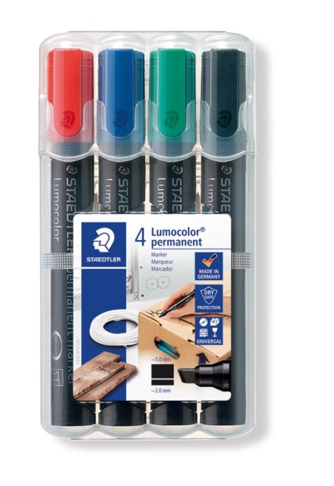 Marker Lumocolor wodoodporny ścięty 4 kol. (2 3 5 9) w etui box Staedtler Marker Lumocolor wodoodporny ścięty 4 kol. (2 3 5 9) w etui box Staedtler