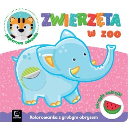 Zwierzęta w zoo. Kolorowanka z grubym obrysem, okrągłe naklejki, papierowa zabawka
